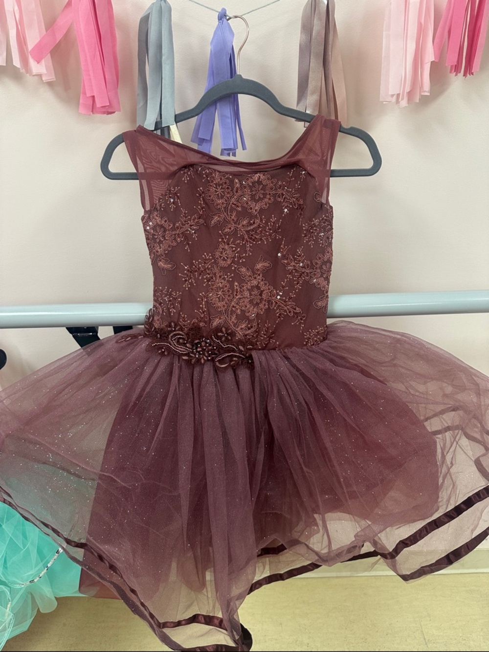 Kids Sparkle Tulle Ballet Dress - Rosewood